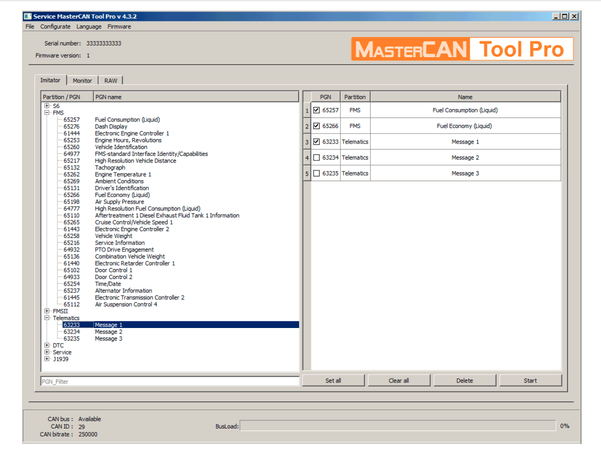 Transferring PGN from the list of set into CAN Bus 