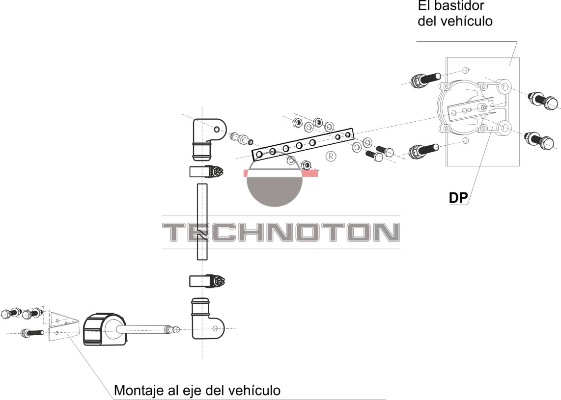 Esquema típico de la instalación de GNOM DP en un vehículo de dos ejes Esquema típico de la instalación de GNOM DP en un vehículo de dos ejes