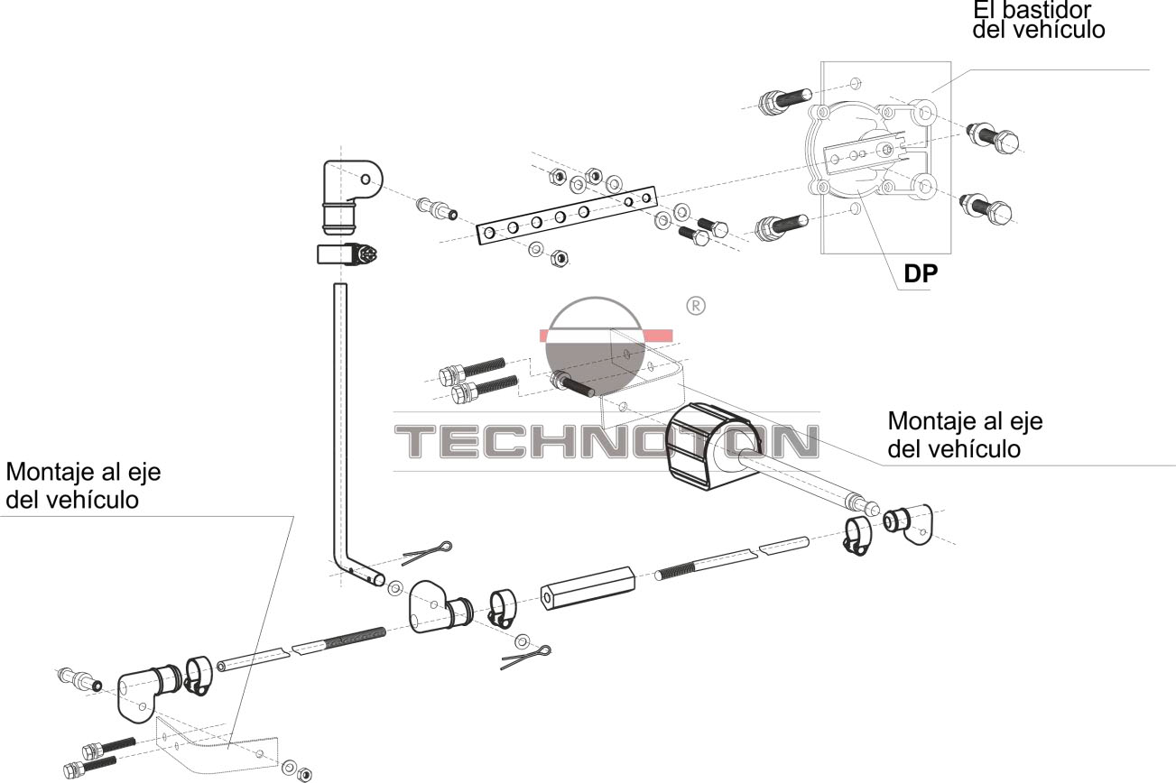 Esquema típico de la instalación de GNOM DP en un vehículo de tres ejes Esquema típico de la instalación de GNOM DP en un vehículo de tres ejes
