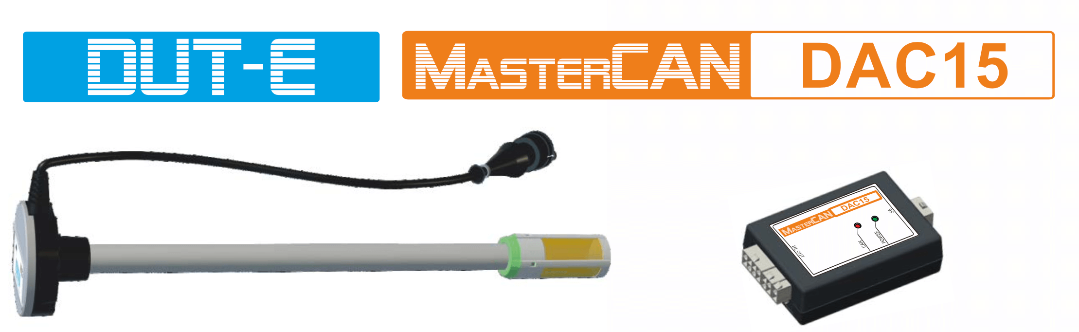 DUT-E fuel level sensor and MasterCAN DAC J1939 i/o module