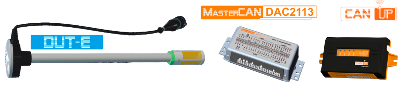 DUT-E fuel level sensor, MasterCAN DAC converter, CANUp telematics gateway
