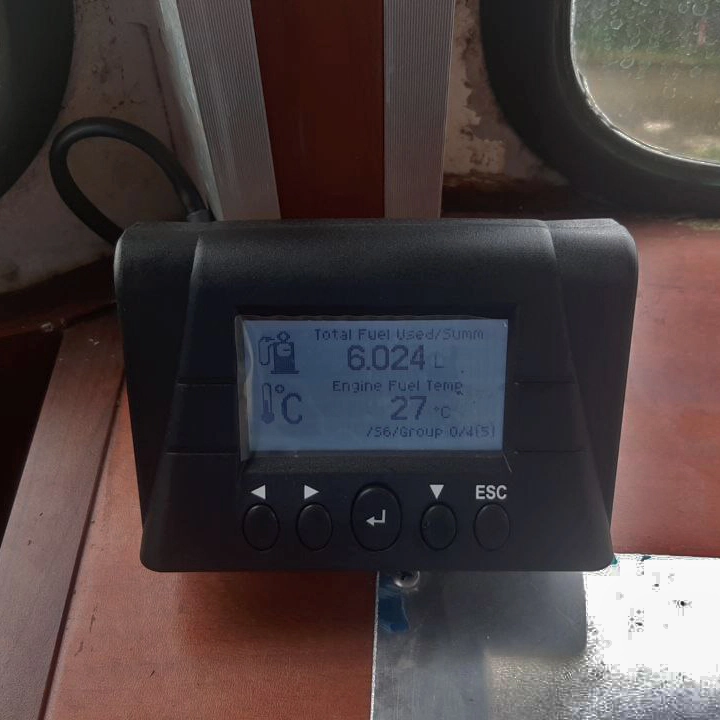 Display shows the ship fuel consumption and engine data Display shows ship fuel consumption and engine data