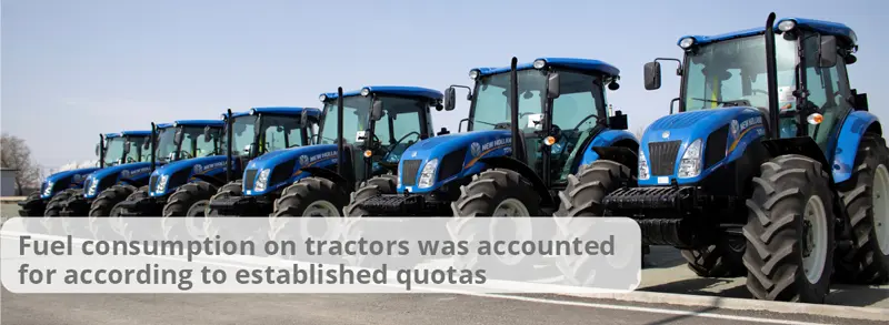 Fuel consumption on tractors was accounted according to established quotas Fuel consumption on tractors was accounted according to established quotas