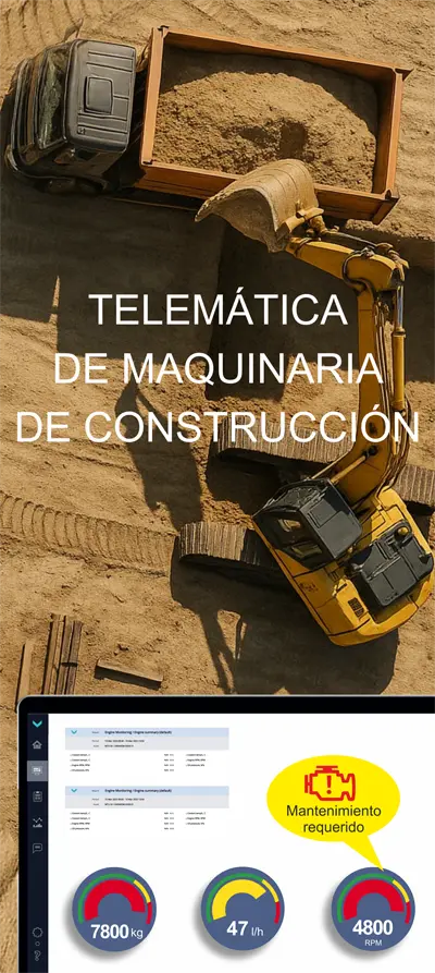 Gestión de flotas de maquinaria de construcción: monitoreo de combustible, seguimiento de ubicación, mantenimiento predictivo
